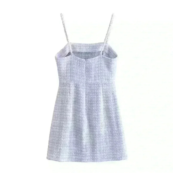 Bleu Mini Tweed Dress with Spaghetti Strap - Picture 3 of 3